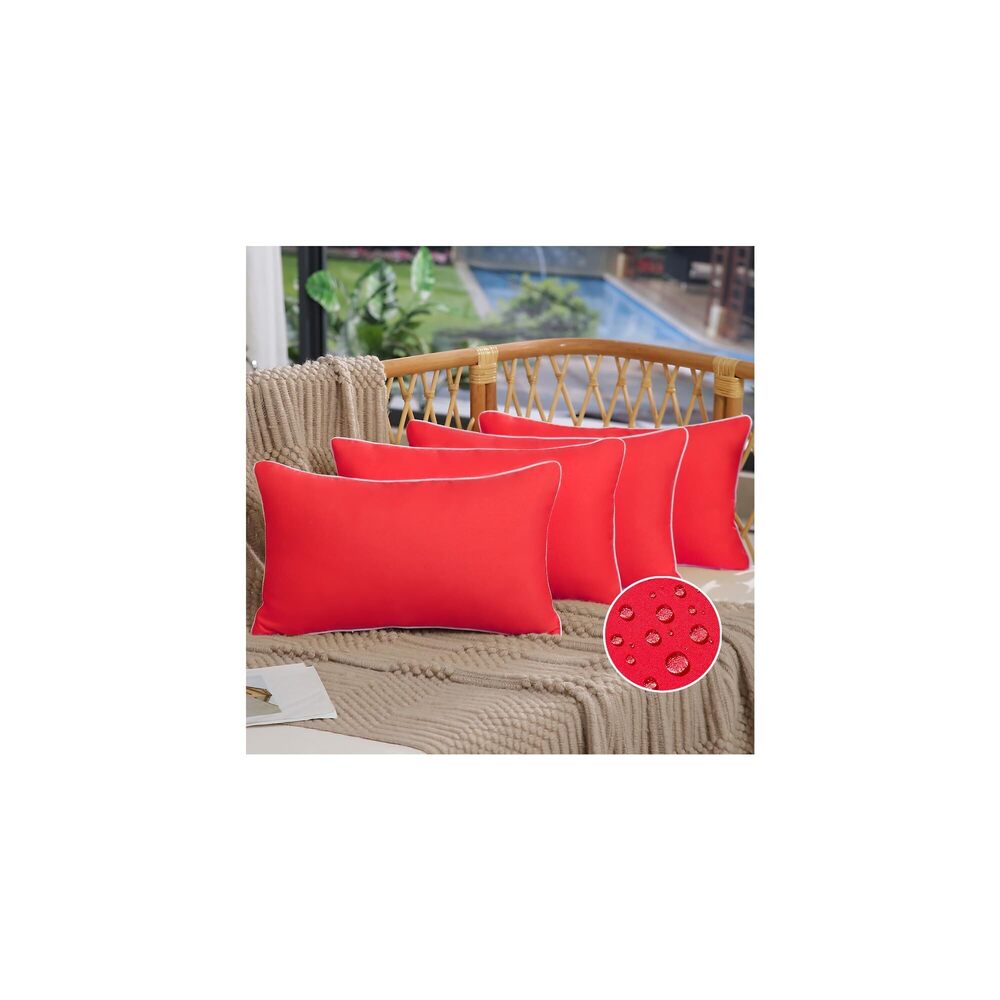 5530 Outdoor Pillow Covers 12x20 Inch Set of 4 Square Pure Red Couch